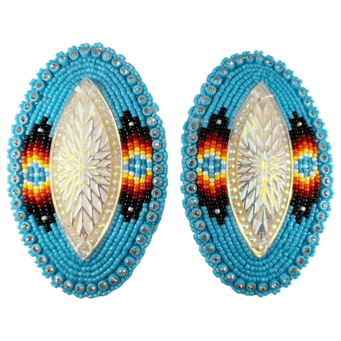 Beaded glam eye earrings in turquoise Indigenous handmade jewelry