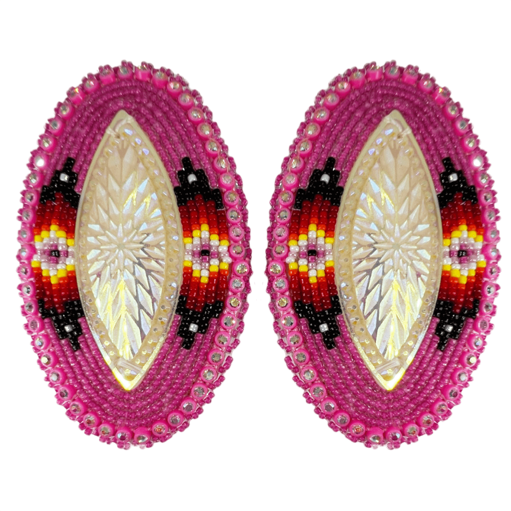 Beaded glam eye earrings in pink Indigenous handmade jewelry