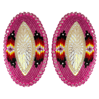 Beaded glam eye earrings in pink Indigenous handmade jewelry