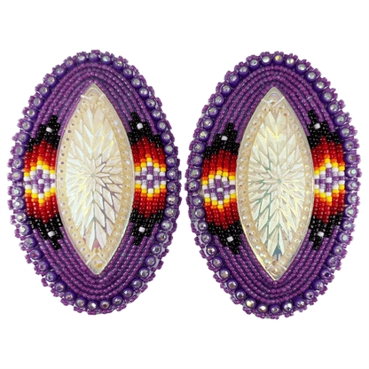 Beaded glam eye earrings in purple Indigenous handmade jewelry