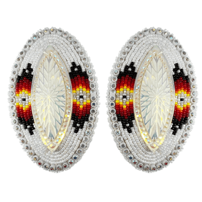 Beaded glam eye earrings in white Indigenous handmade jewelry