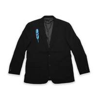 Feather Men’s Business Jacket featuring a blue eagle feather motif on a black blazer for professional wear.