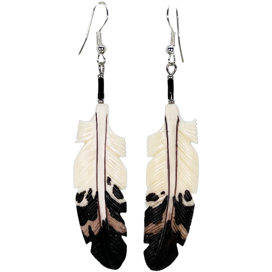 Eagle Feather - Carved Bone Earrings