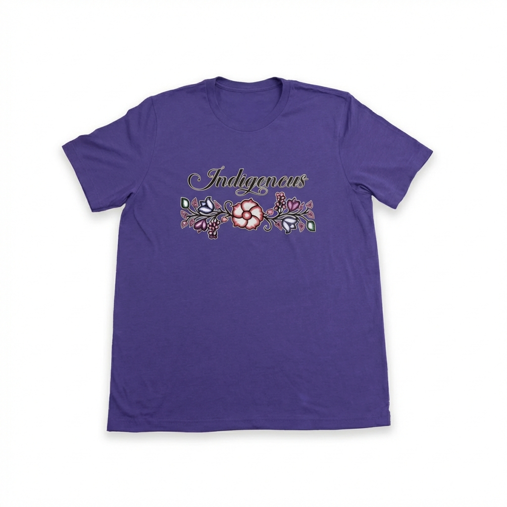Indigenous Floral Tee in purple featuring a unique floral design and comfortable fit, perfect for casual wear.