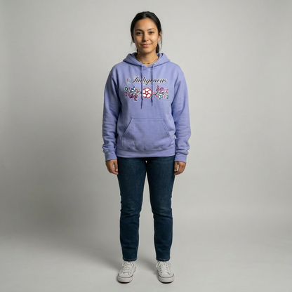 Indigenous Floral Hoodie worn by a model, showcasing vibrant floral patterns and high-quality fabric in a stylish design.