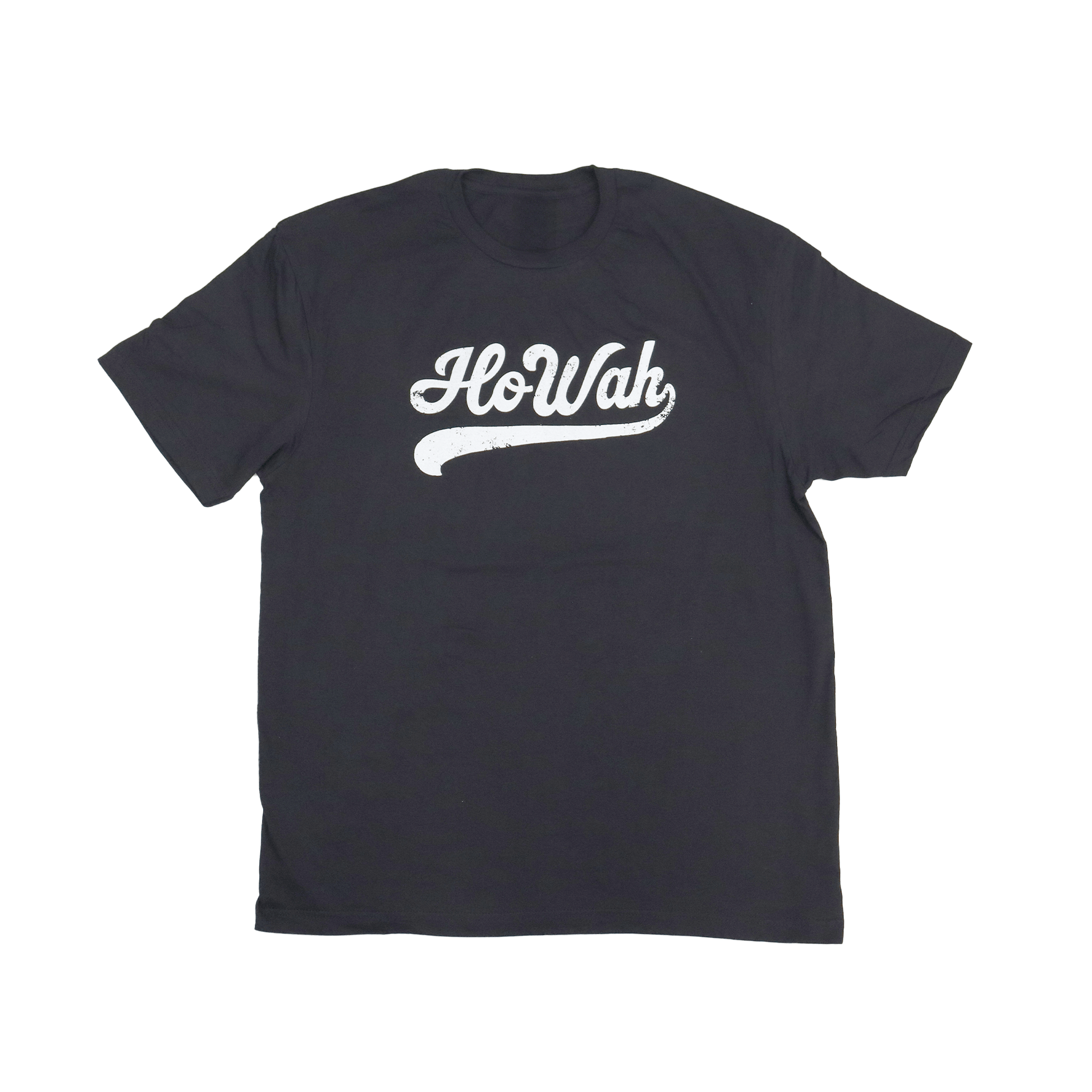 HoWah tee with Indigenous lettering graphic in white on black