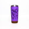 Hummingbird Cork Base Travel Mug in purple with hummingbird designs and a cork base, perfect for sustainable sipping.