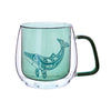 Humpback Whale Double Walled Coloured Glass Mug with whale illustration and green tint.