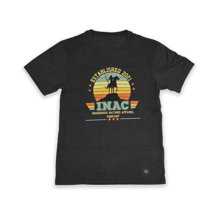 Black INAC Established 2021 Men’s Tee with yellow crest and established year print front view