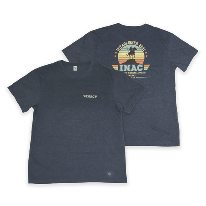 Navy INAC Established Tee with yellow crest design front and back view