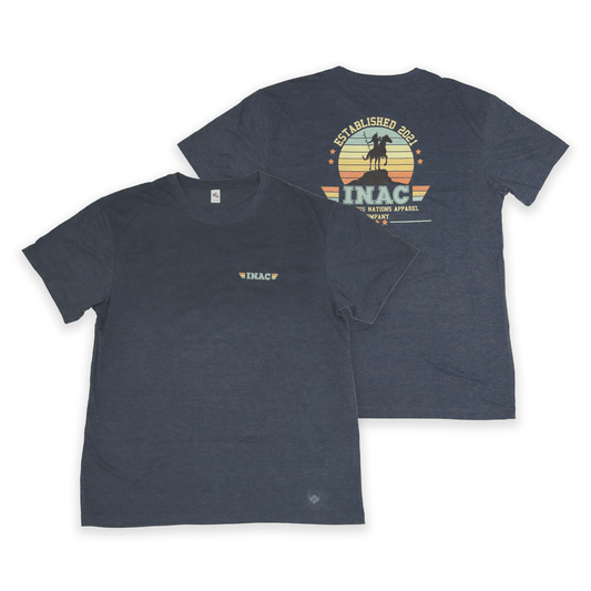 Navy INAC Established Tee with yellow crest design front and back view