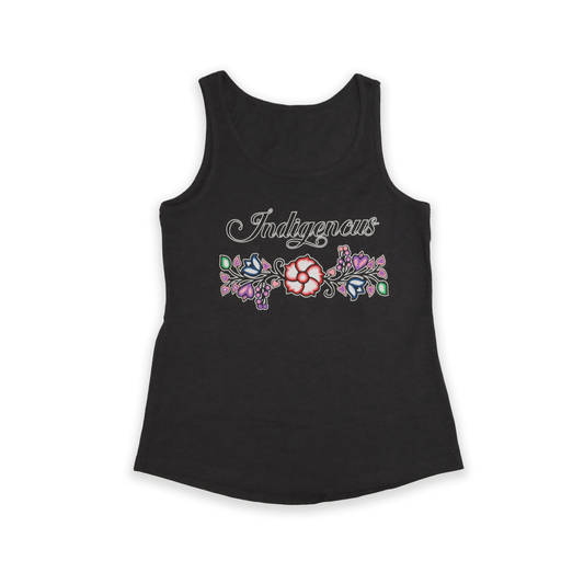 Black Indigenous Floral Tank Top with embroidered floral design front view