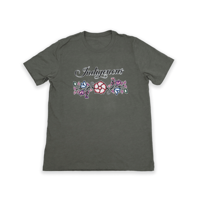 Olive Indigenous Floral Tee with Indigenous floral embroidery flat lay front