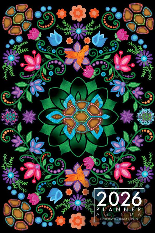 Infinity 2026 Weekly Planner featuring vibrant floral design by artist Tracey Metallic.
