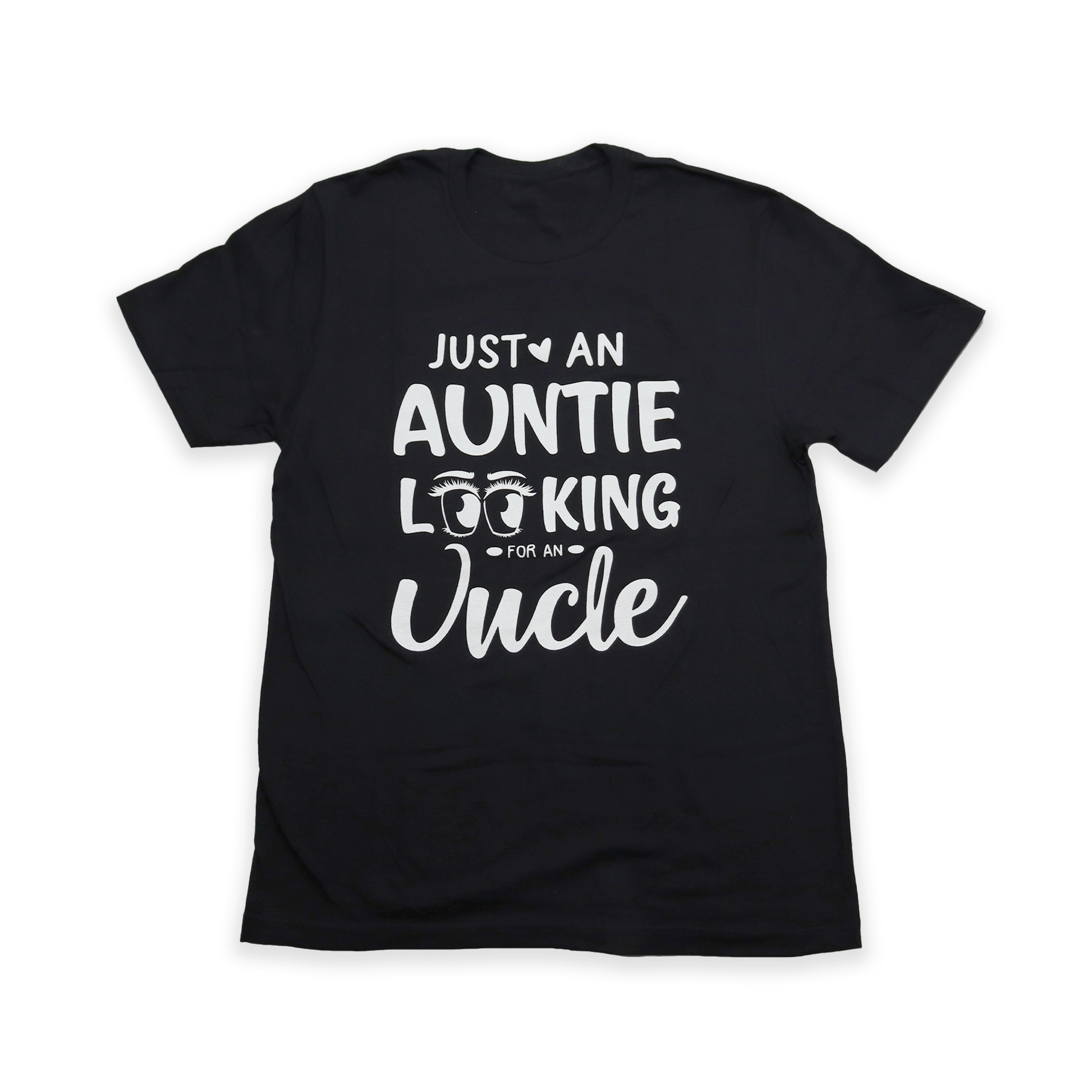 Black Auntie Looking For Uncle Tee with white slogan text front view