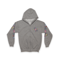 Grey McPhee Floral Youth Zip-Up Hoodie with Indigenous floral design front view