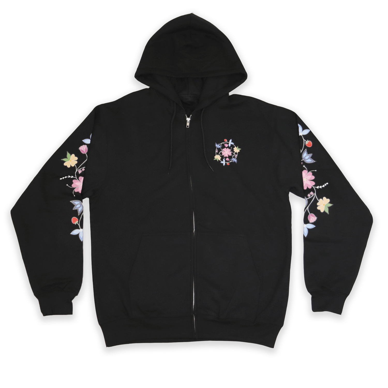 McPhee Floral Zip-Up Hoodie featuring a stunning floral design on sleeves, cozy fabric and zip-up closure for easy layering.
