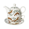 Foxes Wagooshna - Tea For One Set featuring a teapot and cup with charming fox motifs and floral designs.