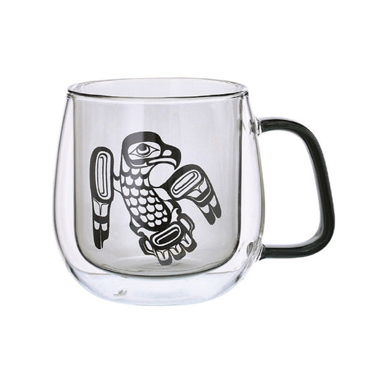 Eagle Double Walled Coloured Glass Mug featuring a striking eagle design, perfect for drinkware collections.