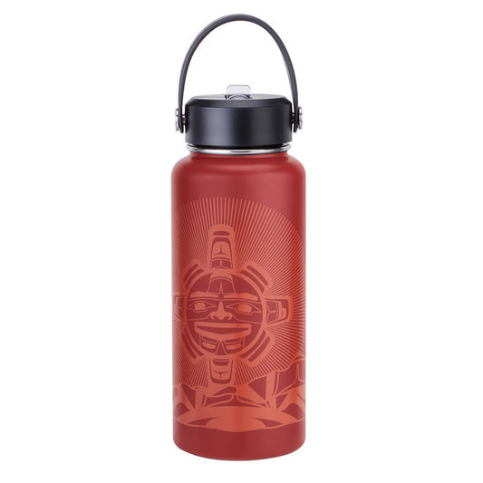 Chilkat Sun Wide Mouth Insulated Bottle in vibrant red with a unique design, perfect for hydration on the go.