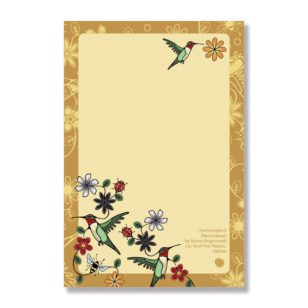 Hummingbird Neookaasi - Notepad featuring vibrant hummingbird illustration and floral design.