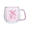 Hummingbird Double Walled Coloured Glass Mug featuring a pink design and elegant double-walled structure.