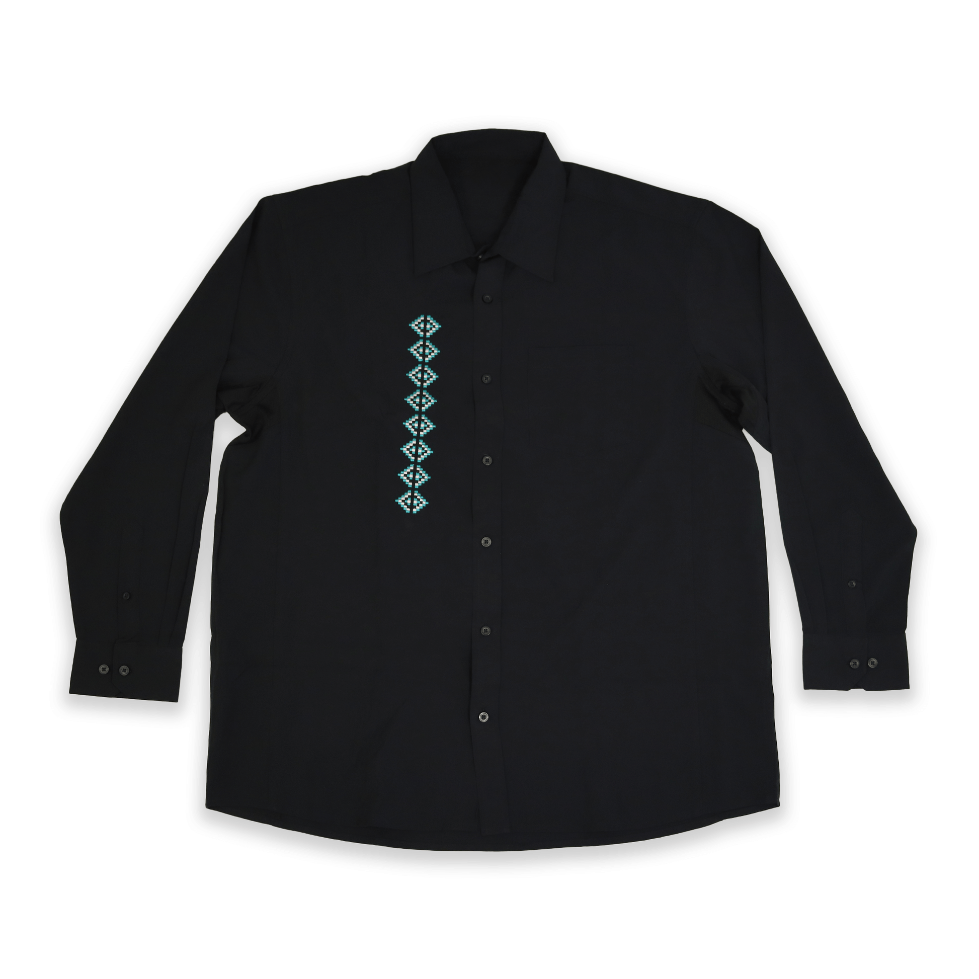 Black Men’s Navajo embroidered dress shirt with white stitching front view