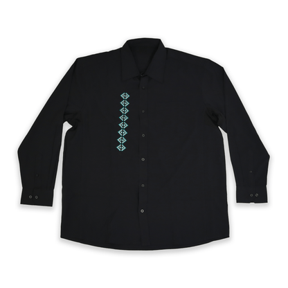Black Men’s Navajo embroidered dress shirt with white stitching front view