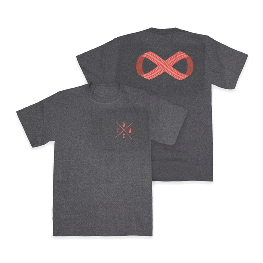 Black Métis Sash Tee with red sash-inspired infinity symbol design front and view