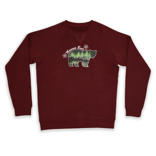Burgundy Momma Bear Sweatshirt Mother’s Day 2023 edition with bear and floral design front view