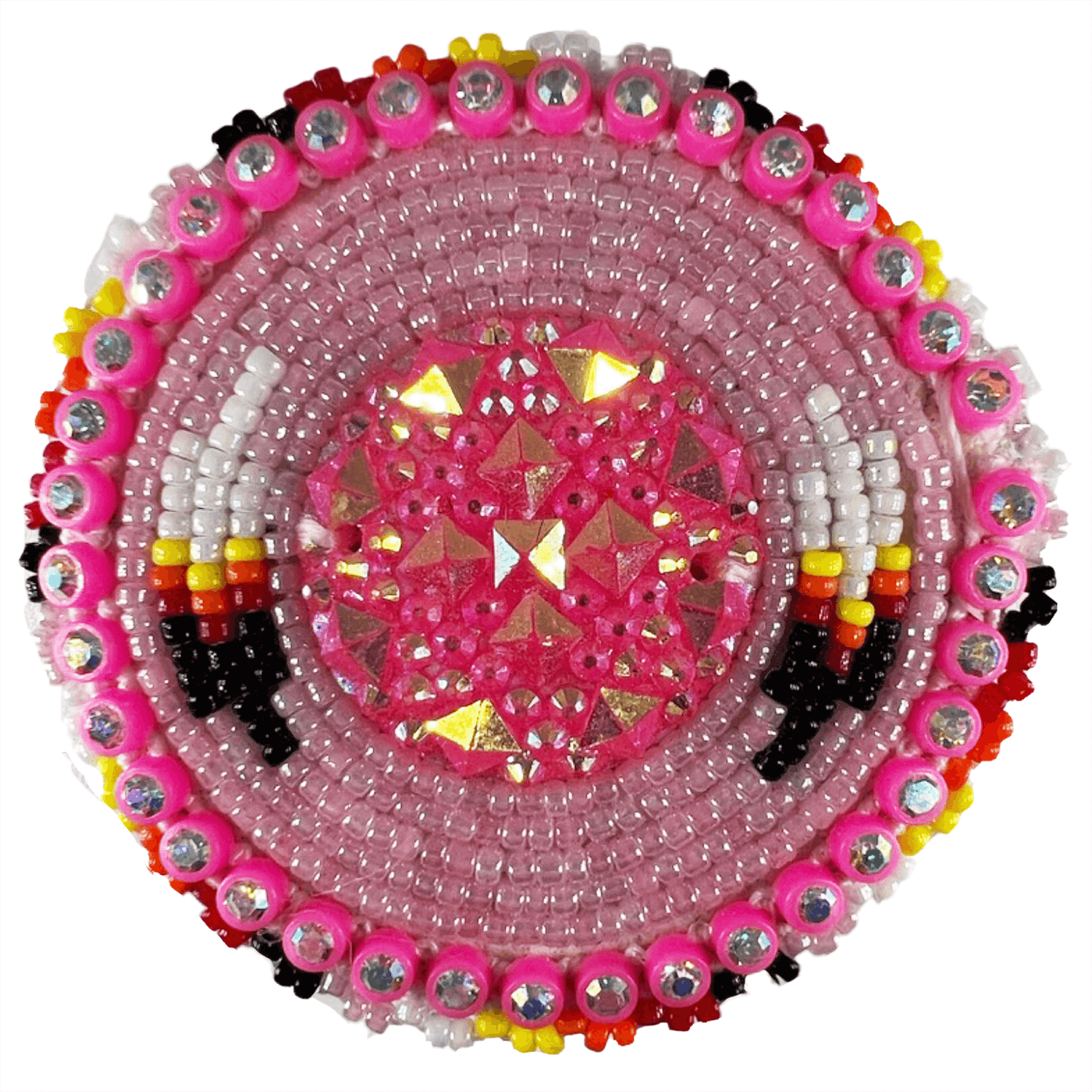 Feather - Beaded Pop Socket with intricate pink beading and feather design, enhancing phone grip and style.