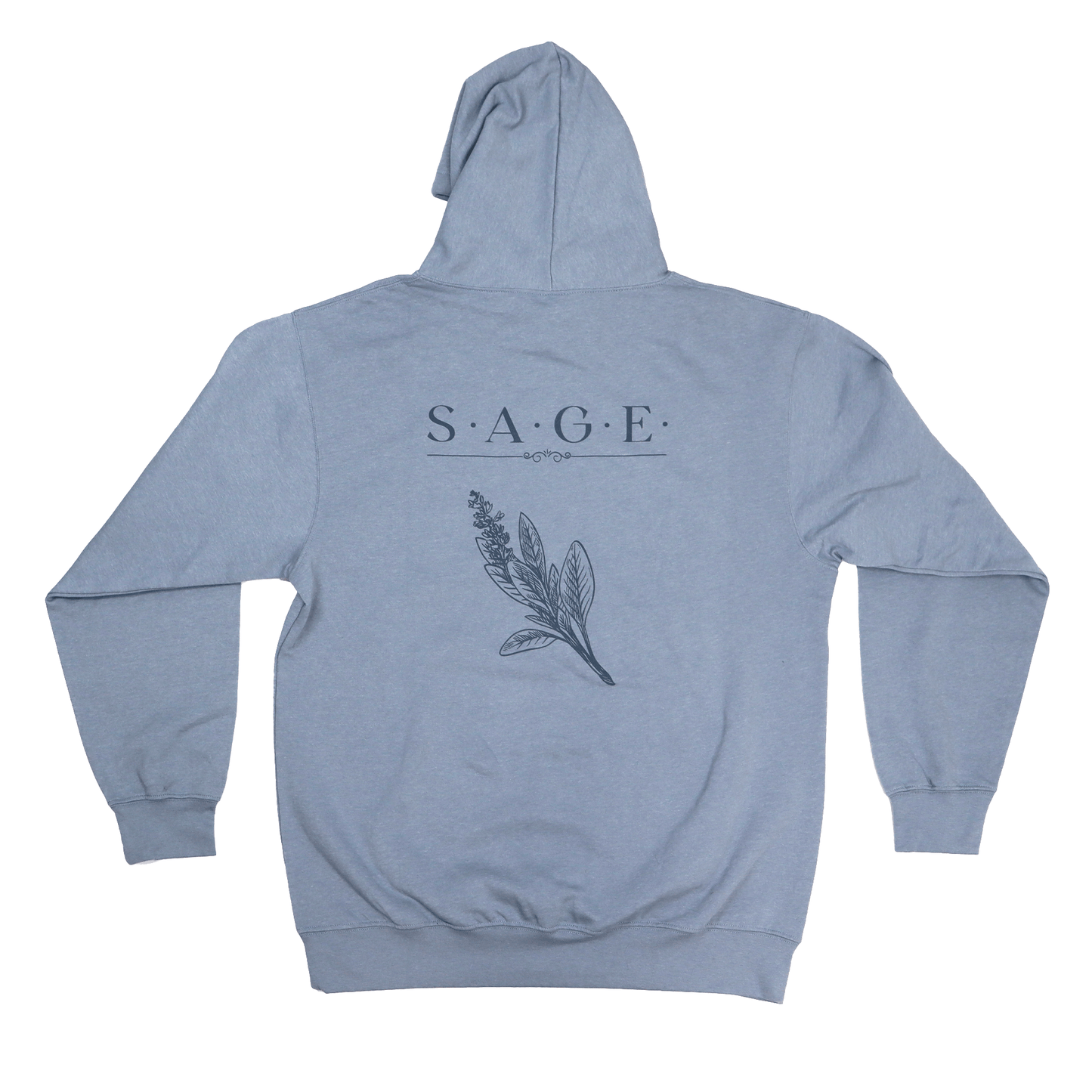 Back view of Sage Medicine Hoodie featuring symbolic print design