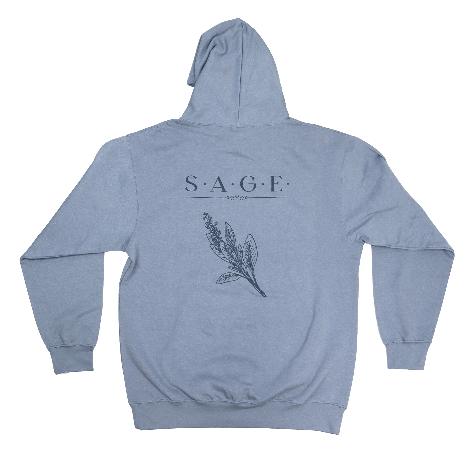 Back view of Sage Medicine Hoodie featuring symbolic print design
