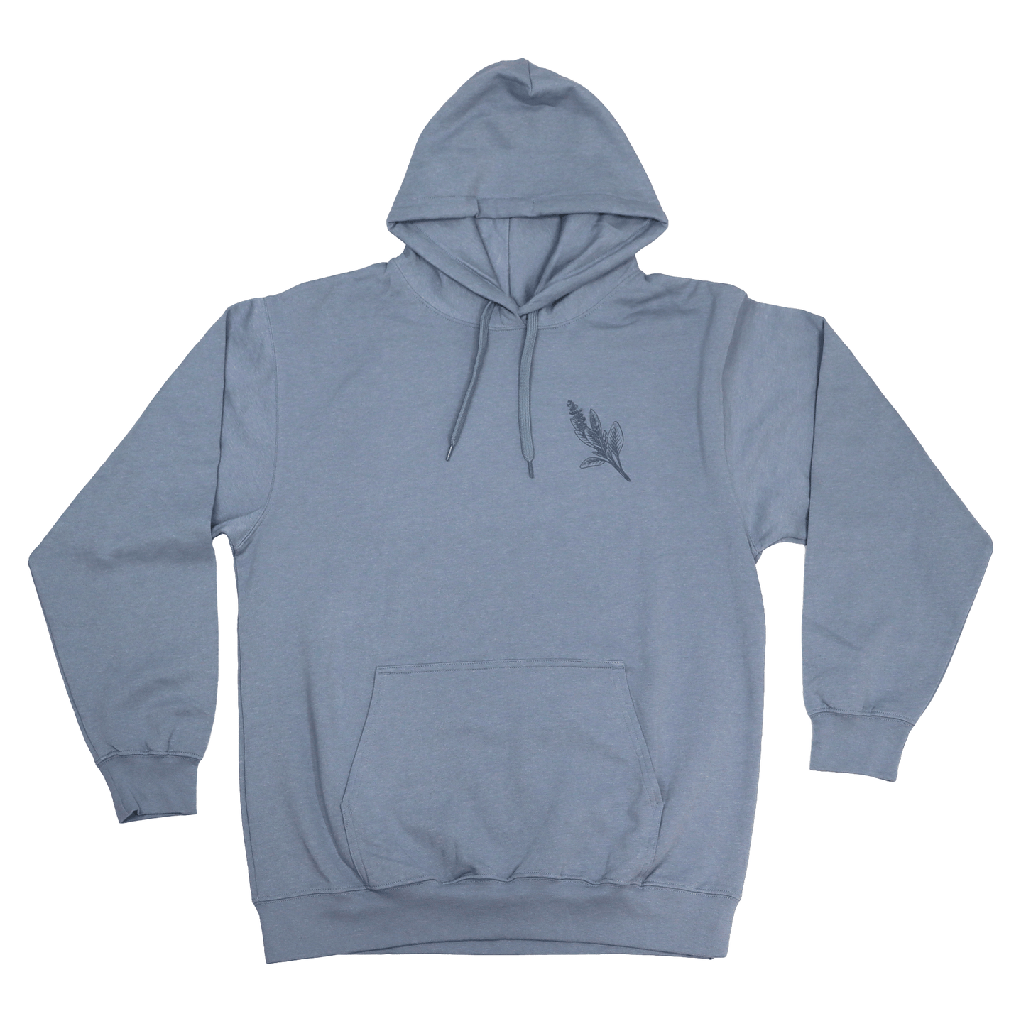 Flat lay front view of Sage Medicine Hoodie with drawstring hood