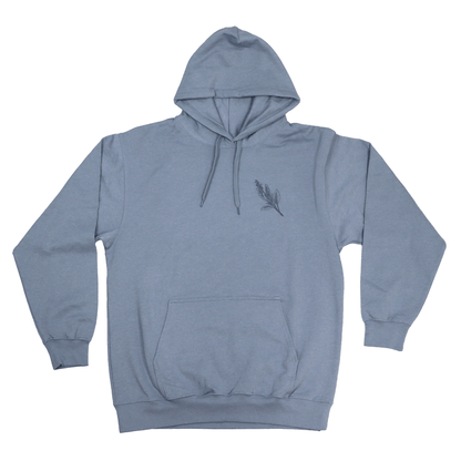 Flat lay front view of Sage Medicine Hoodie with drawstring hood