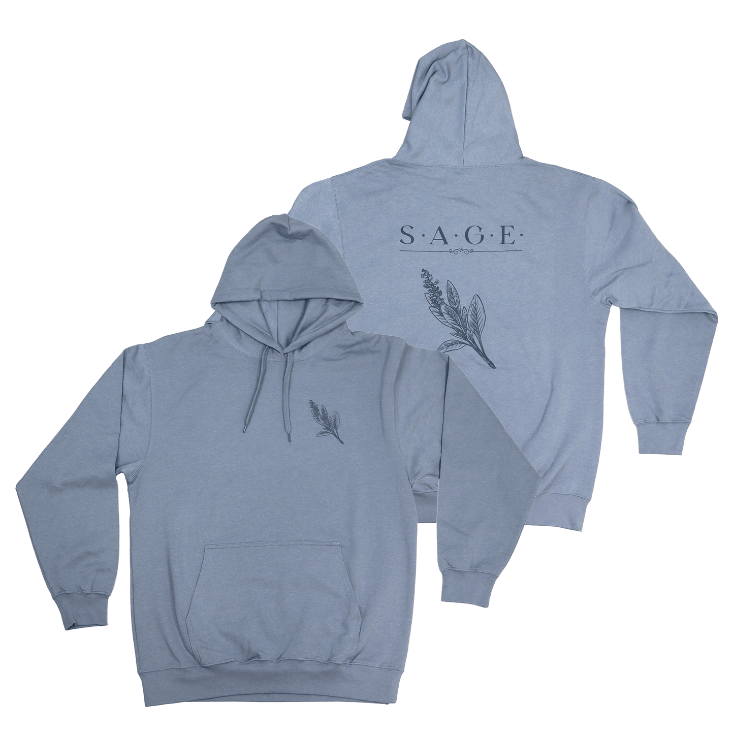 Flat lay front and back view of Sage Medicine Hoodie with Medicine Wheel design