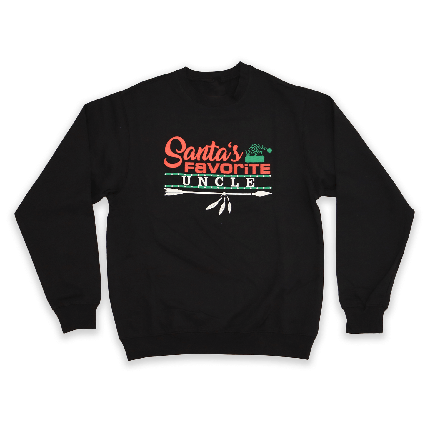 Black Santa’s Favorite Uncle Sweatshirt with festive red and white lettering front view