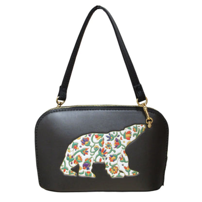 Spring Bear Convertible Crossbody Bag featuring Indigenous artwork by Dawn Oman, showcasing a bear design.