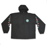 Black Spring Floral Windbreaker with subtle Indigenous floral embroidery front view