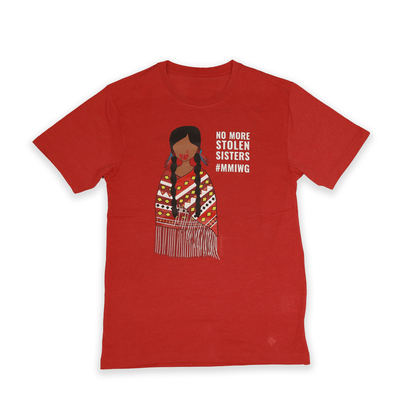 Red Stolen Sisters Unisex Tee with symbolic black print front view
