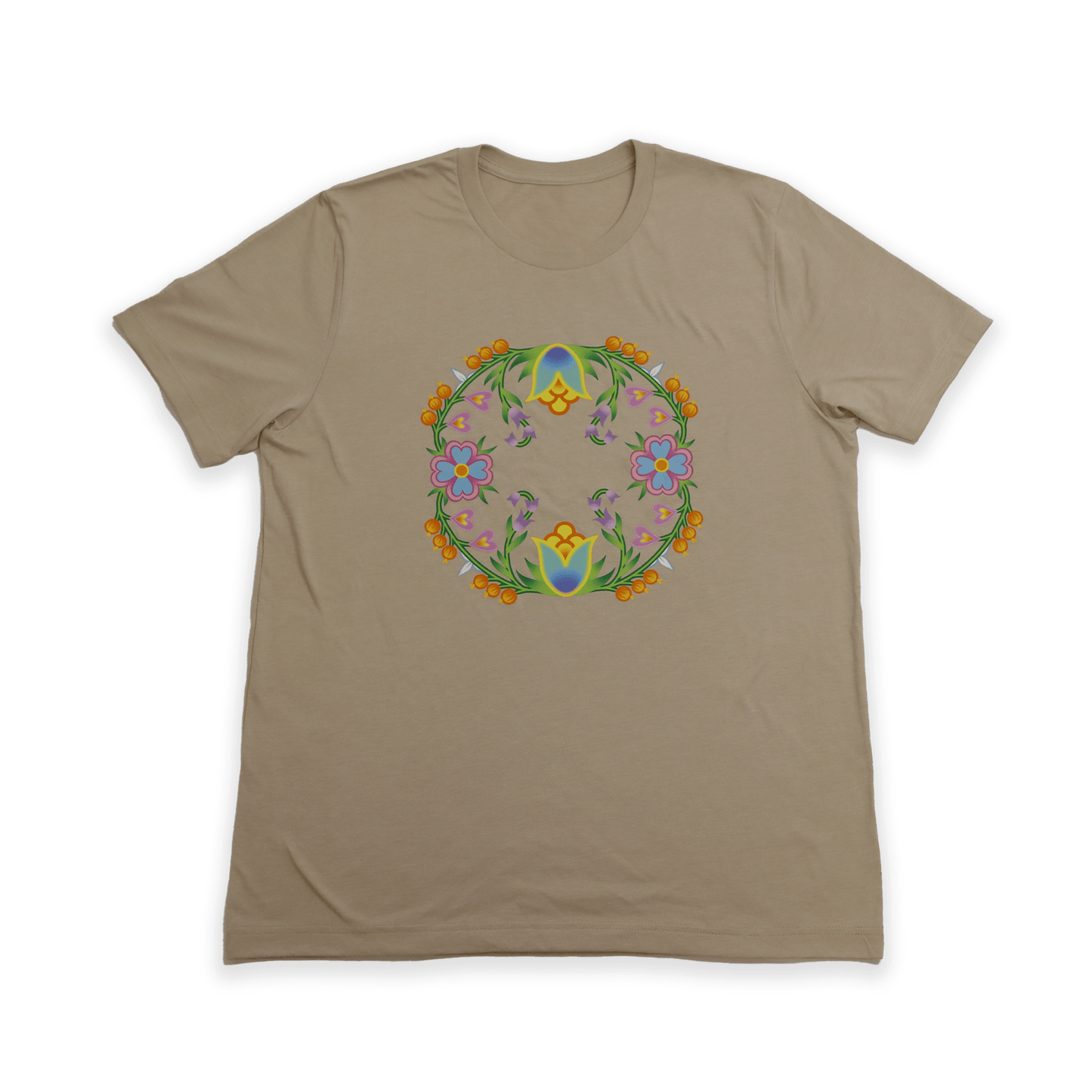 Beige Summer Orchid Tee with Indigenous orchid graphic front view