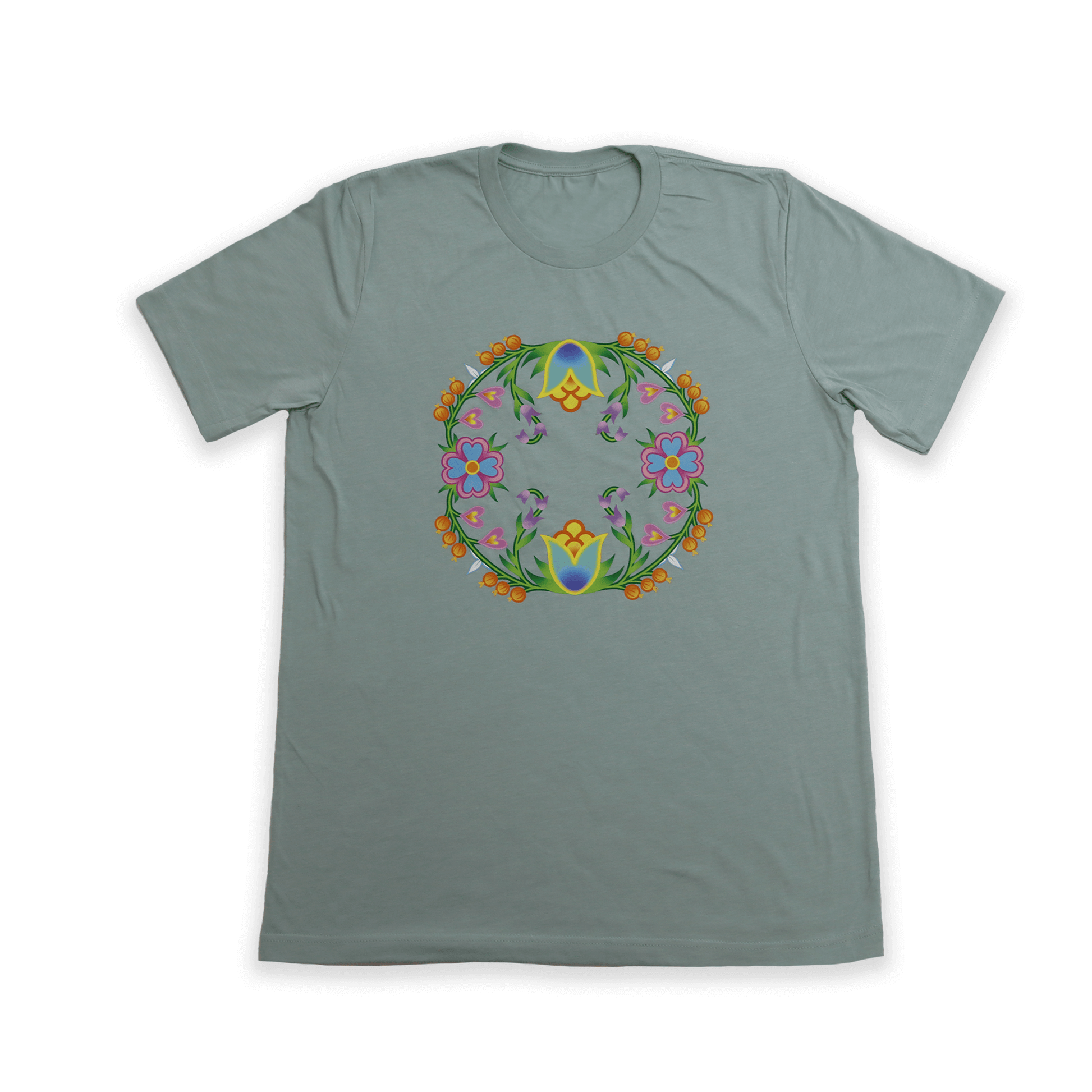 Mint Summer Orchid Tee with orchid floral chest design front view