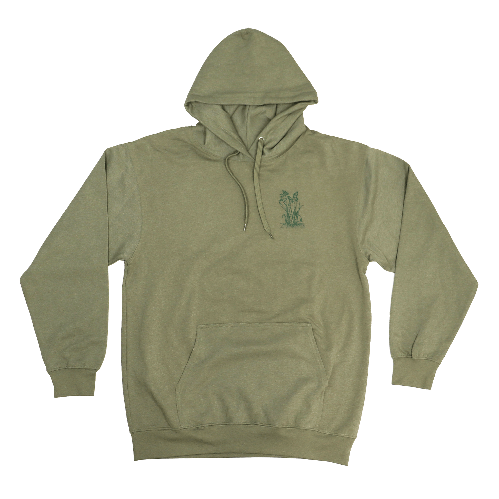Front view of Sweetgrass Medicine Hoodie highlighting graphic design