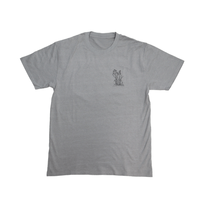 Flat lay front view of Sweetgrass Medicine Tee in grey