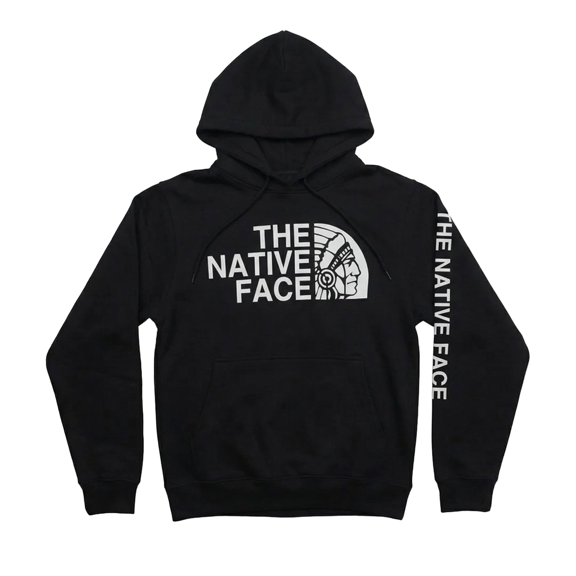 Native Face Hoodie featuring a black design with The Native Face graphic on the front and sleeve.