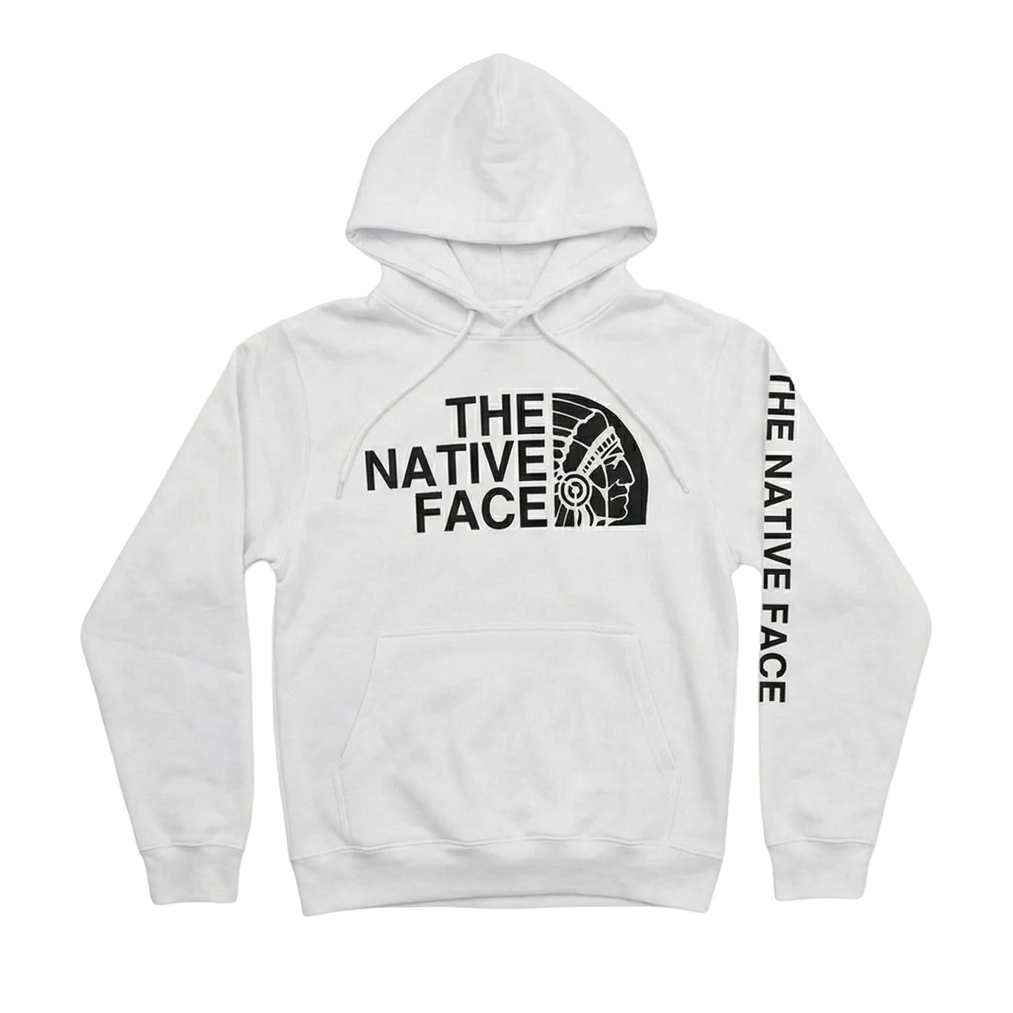 Native Face Hoodie in white with iconic graphic and relaxed fit for comfortable everyday wear.
