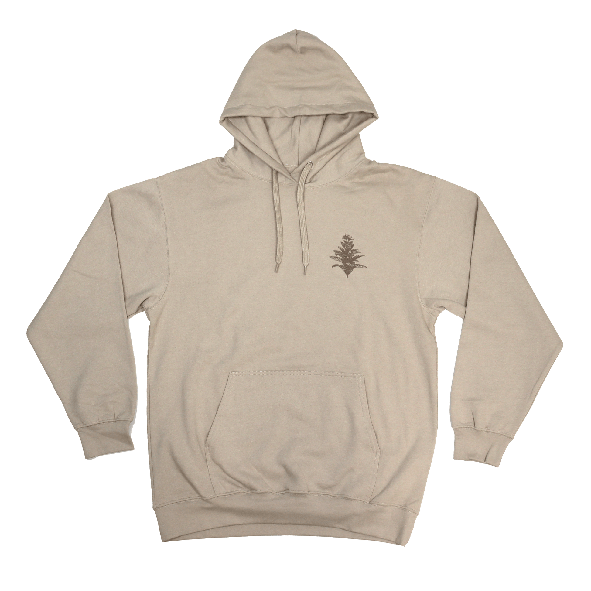 Front view of Tobacco Medicine Hoodie featuring cultural artwork