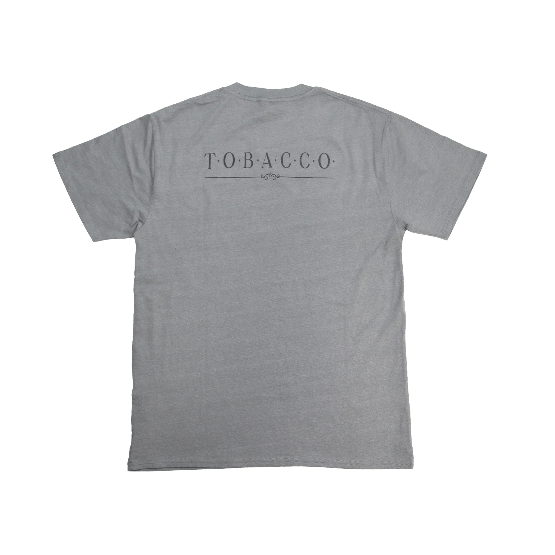 Flat lay back view of Tobacco Medicine Tee in grey