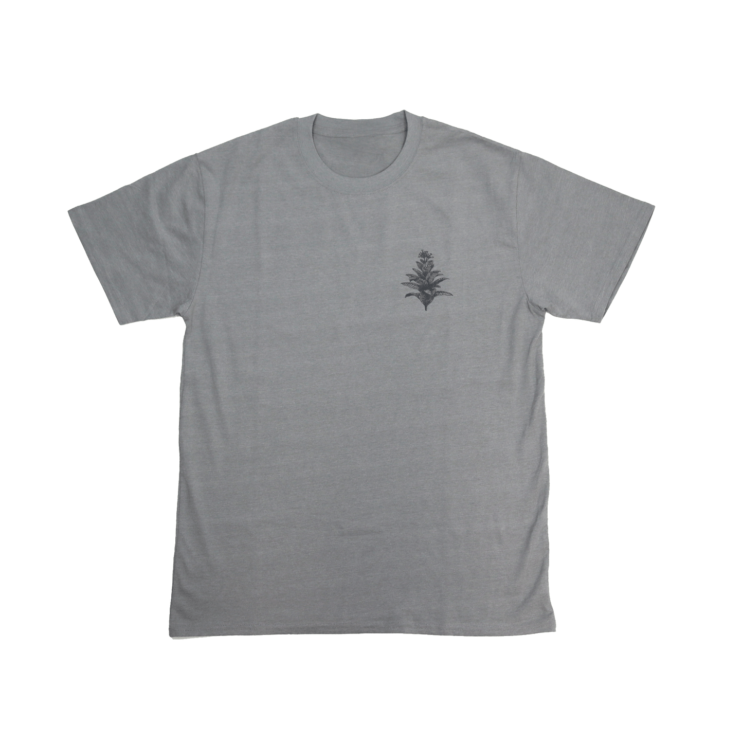 Flat lay front view of Tobacco Medicine Tee in grey