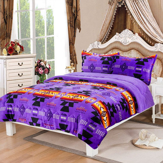 King Sherpa Lined 3pc Bed Set - Purple